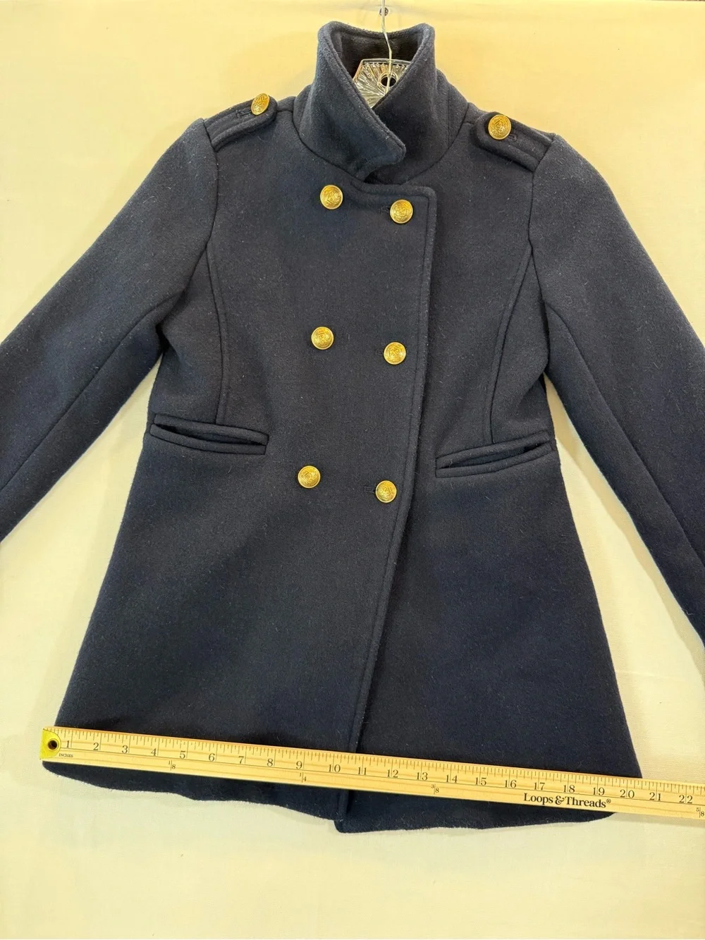GAP Navy Double-Breasted Pea Coat with Gold Buttons
